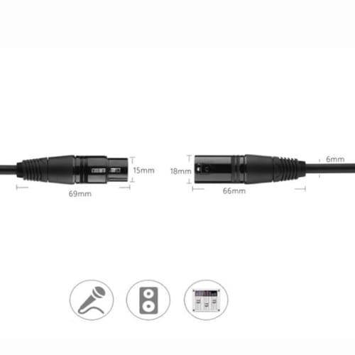 Set of 5 3m Microphone Cables, XLR Male to XLR Female, 3-Pin, for Microphones, Canon, Racks, DMX, 3-Core, 3-PIN Cable, Plug, Audio, XLR Cable