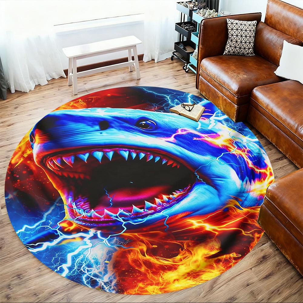 1 Stück Elektrischer Haifisch Runder Stuhlmatte Teppich - Rutschfest, Bodenschutzmatte für Büro, Schlafzimmer und Innenraumdekor - Geschenk D1127242