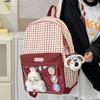 Girls Color Block Backpack Primary School Student Schoolbag Plaid Printed Small Backpack Travel Bag