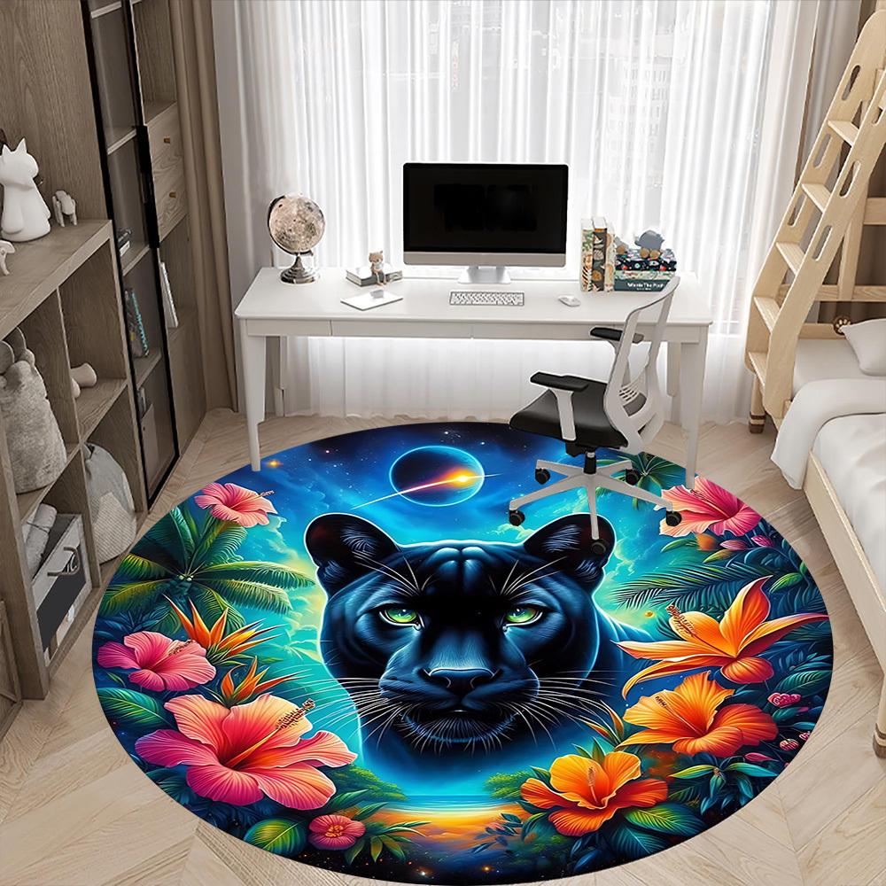 1pc Panther Floral Fantasy Chair Carpet for Office Non-Slip Mat for Office - Decorative Floor Mat  yy251030273