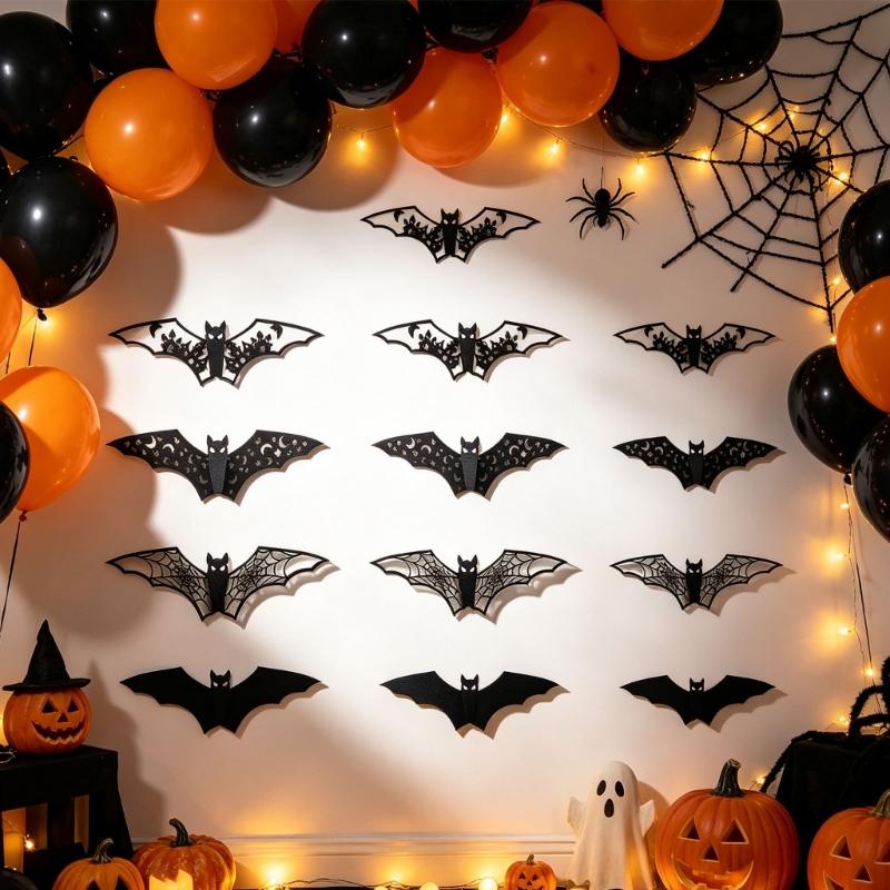 3D Hollow Paper Bats Halloween Decorations Realistic Scary Bat Stickers , 96 Individual Bats To Arrange for Indoor Party Backdrops, Store Displays,
