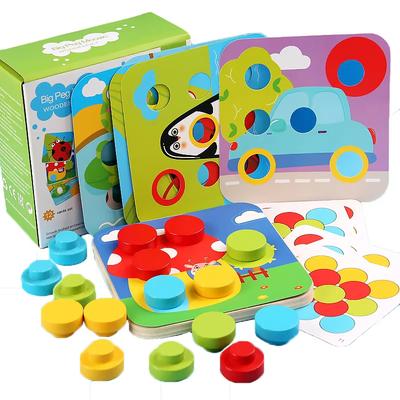 Mushroom Nail Art Puzzles Toy Kids Wooden Mosaic Pegboard Animal Color Matching Buttons Puzzles Game Montessori Educational Toys