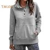 Fall Spring Women Sweatshirt Half-open Stand Collar Solid Color Loose Pullover with Big Pocket Elastic Cuffs OL Commuting Daily Top