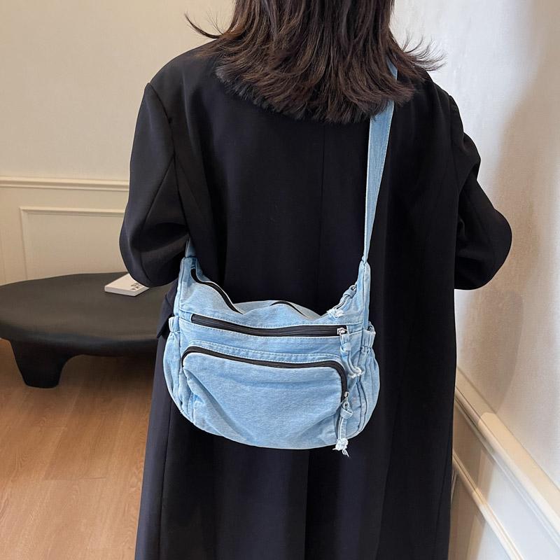Denim Bag Multi-Layer Crossbody Bag Women Commuter Shoulder Bag Messenger Bag