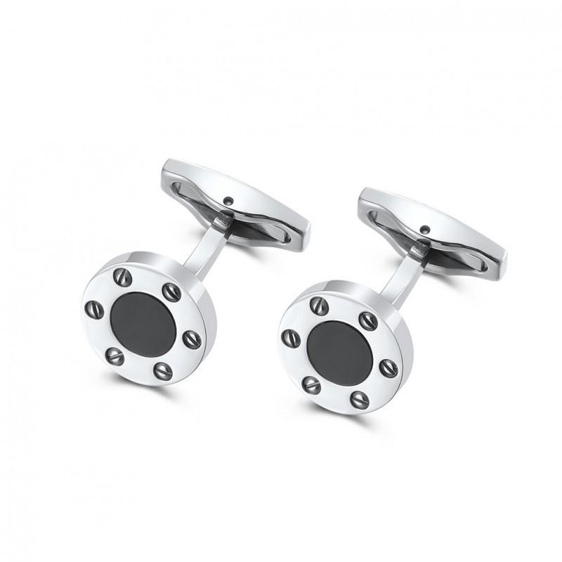 

Vintage Screw Cufflinks In Stock Supply Creative Circular Agate Inlaid Titanium Steel Shirt Steel+Black чёрный