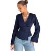 Women S Fashion Long Sleeve V Neck Striped Slim Fit Shirt