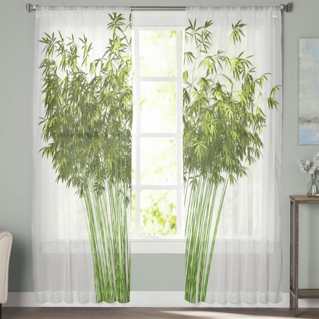 Bamboo Tree Green Plant Sheer Curtains for Living Room Transparent Tulle Window Curtain Bedroom Kitchen Home Decor Veil Drapes