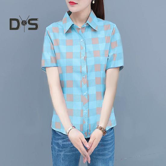 Damen-Shirt mit Blumen- und Karomuster, regulärer Stil, Knopfleiste, lässiges Hemd, Oberteile, Freizeit, Party, Alltag