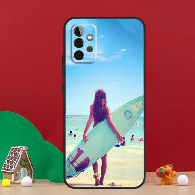 HAWAII BEACH SURF GIRL SURFING ART Case For Samsung Galaxy A36 A56 A06 A13 A53 A32 A12 A22 A52 A35 A17 A16 A55 A15 A54 A34 A14