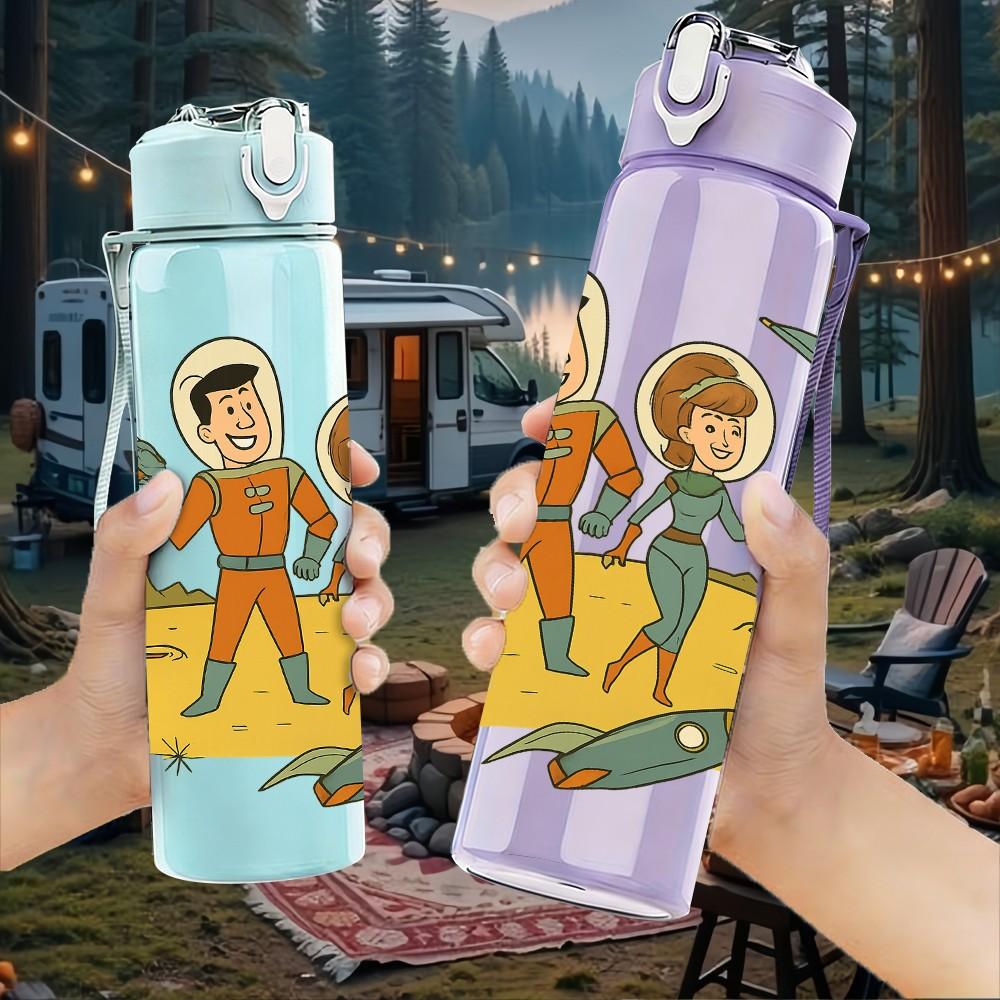 1PC Astronaut Mars Space Cartoon 750ml Color Plastic Sports Water Bottle Leakproof Flip Straw Lid Suitable for Sports Office Home Use