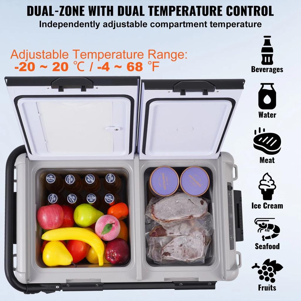 VEVOR Portable Car Refrigerator, 12 Volt Car Refrigerator Fridge, 50 L / 52.8 QT Dual Zone Portable Freezer