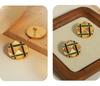 Stylish Gold-Plated Enamel Pyramid Carved Round Stud Earrings