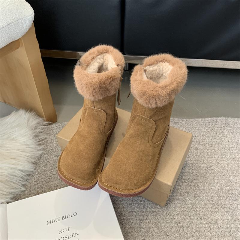 

2025 platform women s boots fluffy shoes short boots snow boots mink hair outer wear winter warm velvet snow cotton shoes 39 светло-коричневого