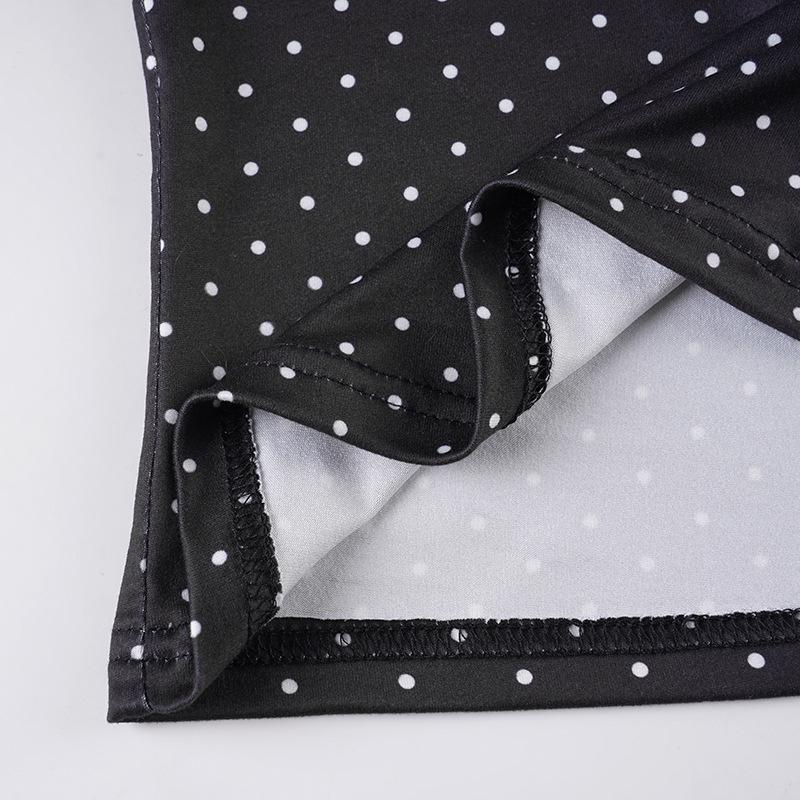 European & American Sweet Polka Dot Puff Sleeve Cropped Top with Button-Up & Round Neck - Slim Fit, Long Sleeve