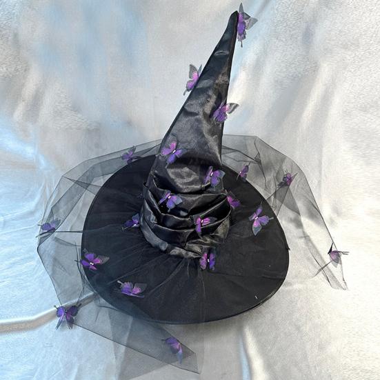 Witch Hat Mesh Yarn Cover Butterflies Design Women Cosplay Hat