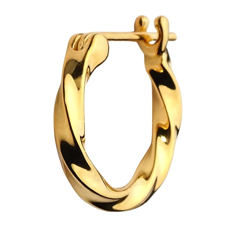 

[2PIECES] silver 925 earrings twist hoop twist men s ladies accessories for one ear [Color: Gold] pi0591-gd