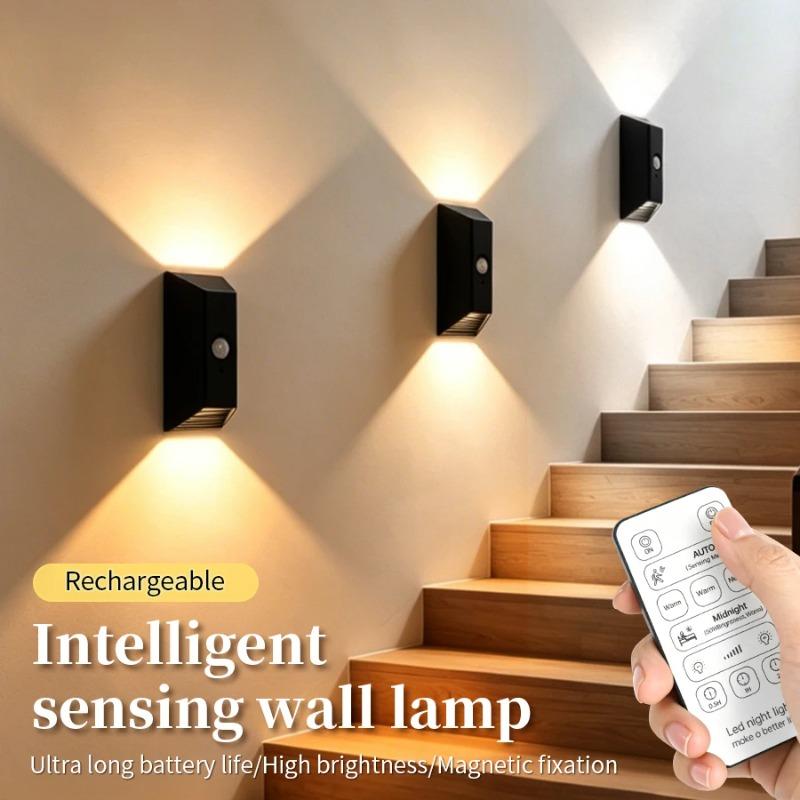Rechargeable Motion Sensor Wall Light Magnetic LED Night Lamp with Remote 3 Color Dimmable 2000mAh for Stair Bedroom Hallway