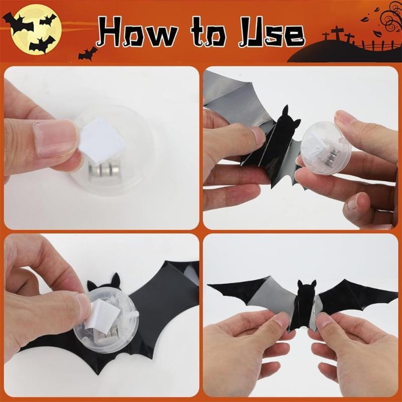24PCS Eerie Bat/Spiders Shape Wall Sticker With LED Light Effect Mysterious Halloween Atmospheres Accessories