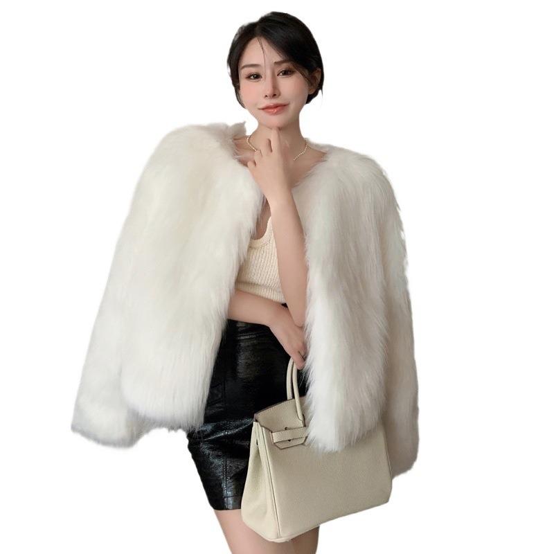 Autumn and Winter Imitation Fox Hair Furry Young Short Coat Fashion Slim Fur Coat Women