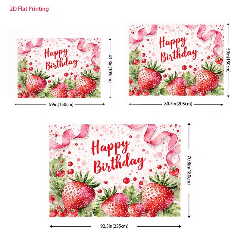 2D Aquarell Erdbeer Geburtstags Hintergrund für Mädchen Beeren Thema Fotokabine Hintergrund