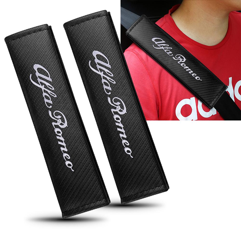 1/2PC Carbon Fiber Seat Belt Cover Safety Sleeve Padding Car Styling For Alfa Romeo 159 147 166 Stelvio Giulietta MiTo Giulia GTTM6