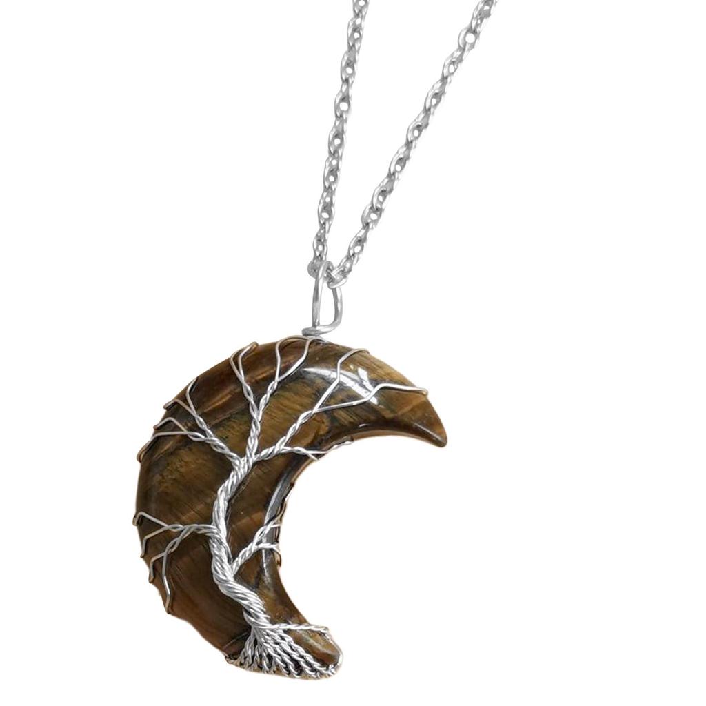Moon Pendant Necklace Natural Resin Spiritual Gemstone Jewelry