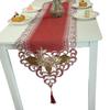 Polyester Table Scarf 40x175CM Red Festive Design with Embroidered Flowers and Hanging Tassel for Dining Table