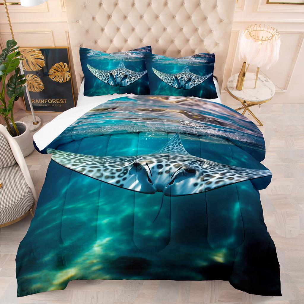Comforter Sea Animals Theme Theme Home Comforter Quilted Blanket Goose Down Duvet King Queen 3D Blanket Size Twin