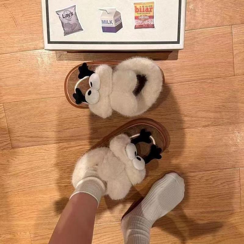 Fashion Cartoon Hairy Snow Boots 2024 Autumn and Winter New Style Thick Soled Anti Slip and Plush Warm Casual Women's Cotton Shoes