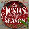 Jesus Metal Tin Sign Christmas Christian Wall Art Religious Wreath Red Gold Decor Lamb Silhouette Rustic Farmhouse Easy Hang Home Living Room Bedroom