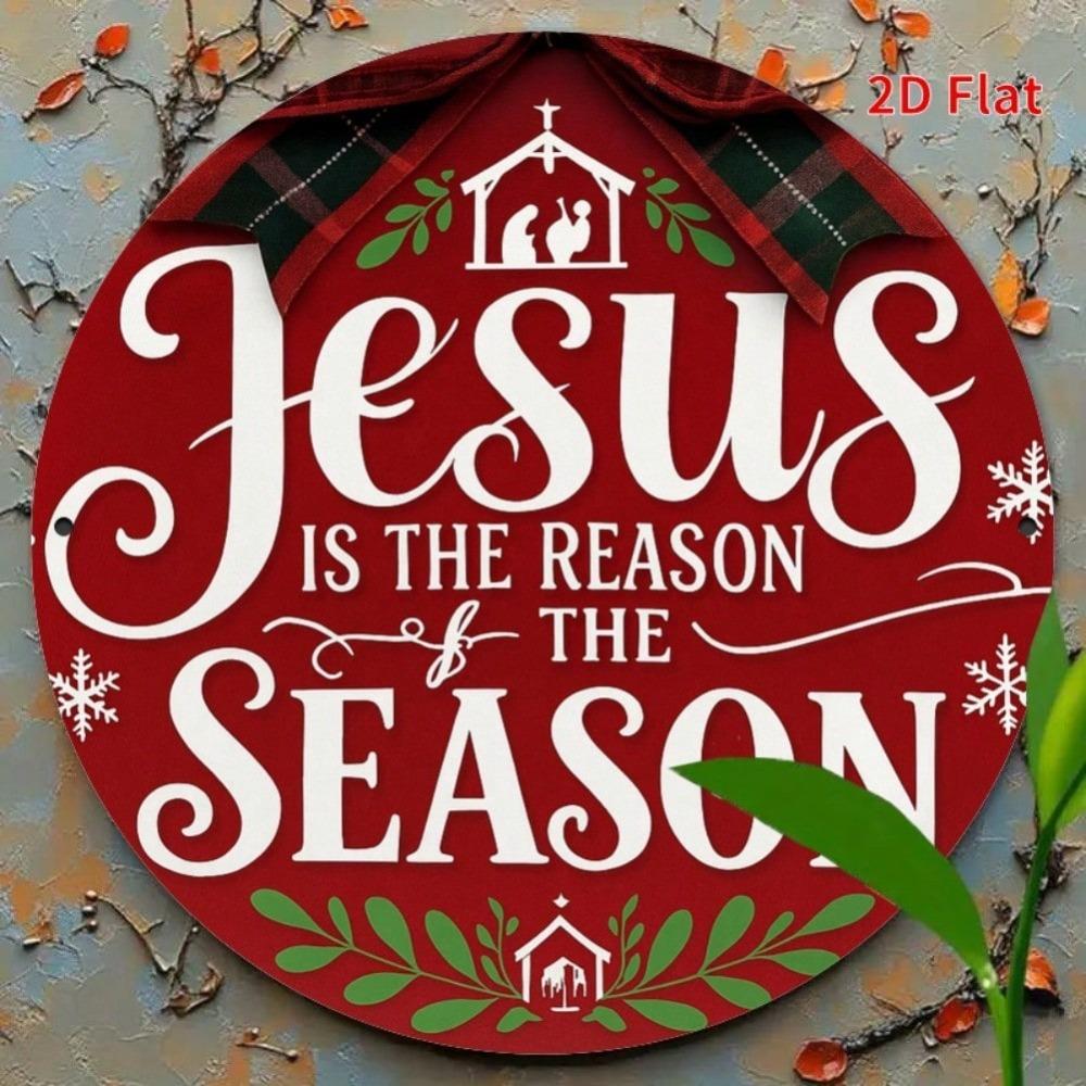 Jesus Metal Tin Sign Christmas Christian Wall Art Religious Wreath Red Gold Decor Lamb Silhouette Rustic Farmhouse Easy Hang Home Living Room Bedroom