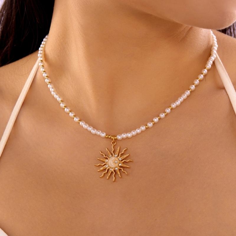 Stylish Acrylic Sun Pendant Bohemian Necklace Versatile Layering Jewelry Accessory For Casual Or Formal Outfits