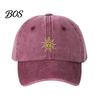 Soft Cotton Cap Embroidery Sun Pattern Baseball Hat, Adjustable Back Buckle Retro Distressed Style Cap, Washed Fabric Outdoor Sunshade Casual Hat