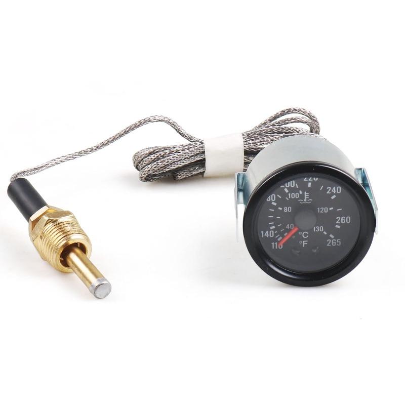2" 52mm 12V Pointer Mechanical Water Temperature Temp Gauge 40-130℃,110-265℉,Yellow Light Car Meter with Sensor NPT 1/2, 1.8m Wire Length