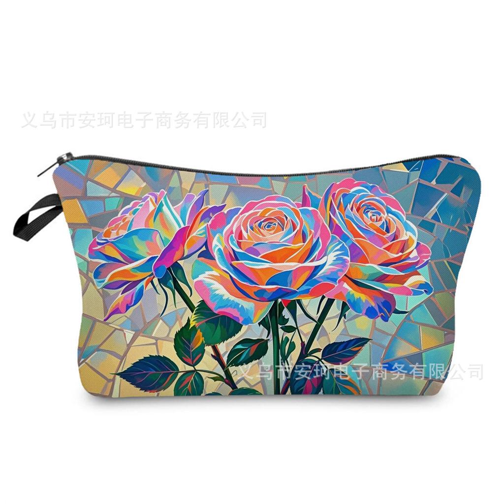 Floral Series Printed Cosmetic Bag, Gift Storage Bag, Practical Toilet Bag