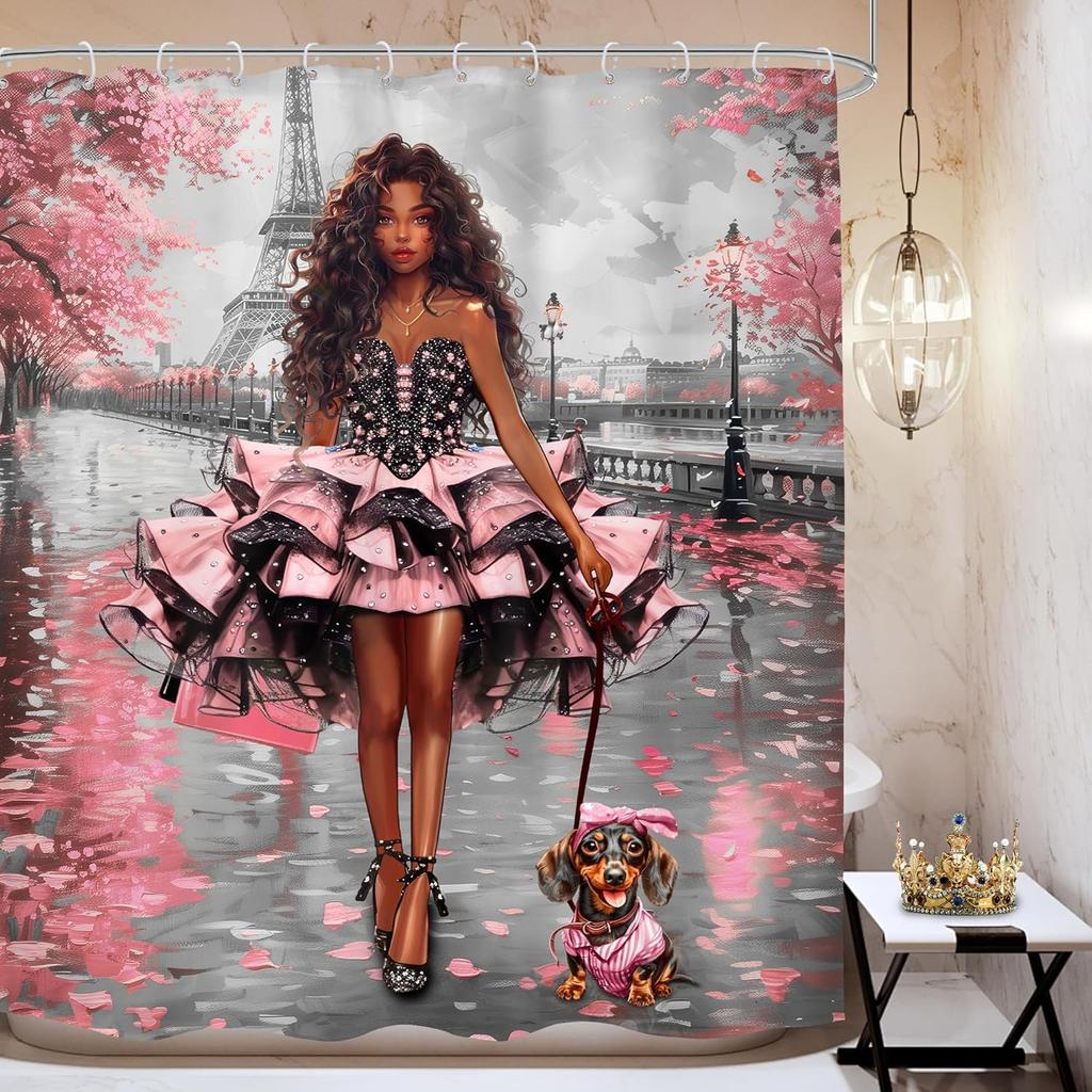 Funny Skull Skeleton Shower Curtain Halloween Pink Girl Gothic Spooky Black Flower Rose Floral Red Wine Unique Scary Women