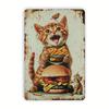 Cat  Burger Metal Tin Sign    Wall Art Rustic Decor with Playful Kitten  Gourmet Burger Durable Iron Perfect for Home B