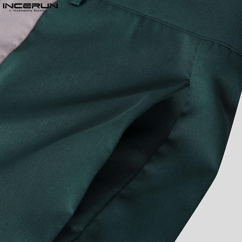 INCERUN Two Pieces Men Sleeveless Patchwork Waistcoat and Long Straight Pants Sets