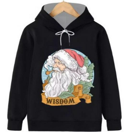 2025 Loose Fit Outdoor Sports Hoodie with 3D Santa Claus Christmas Print