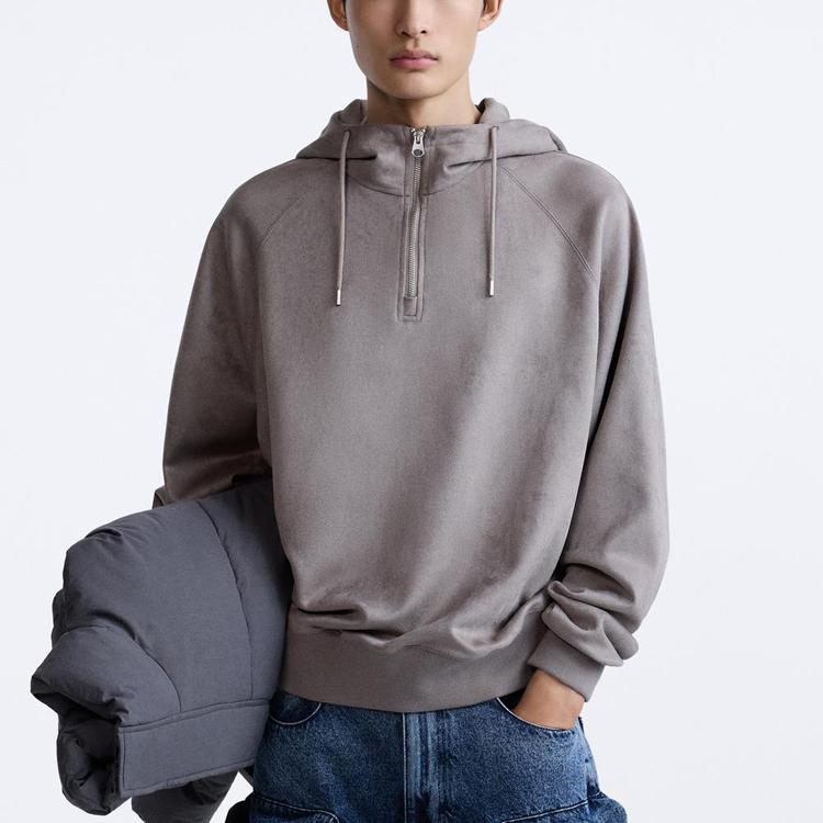 Zara Ss24 Year Of The Dragon Limited Edition Solid Color Hooded Pullover Long Sleeve Sweatshirt Men Sweatshirt Brown 6318404-700