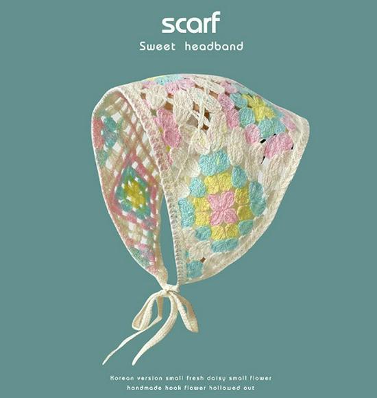 Spring & Autumn Korean Crochet Triangle Scarf & Hairband - Cute Floral Style for Women & Girls