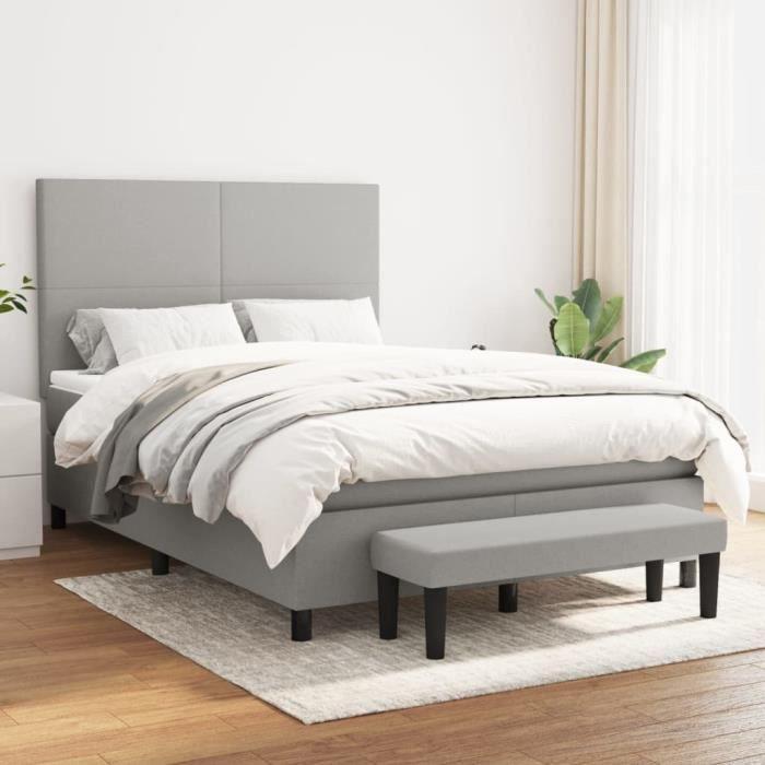 3136437 vidaXL Lit à sommier tapissier avec matelas Gris clair 140x200cm Tissu