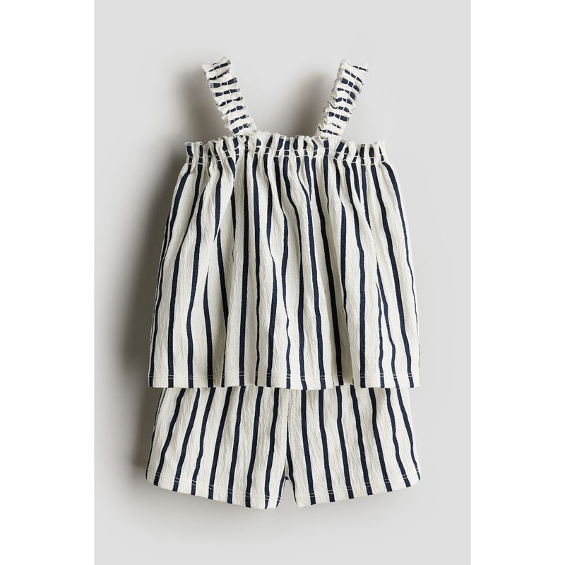 

HM Children s Clothing Infant Suit (Girl) 2-Piece Autumn Wrinkle Western Style Sleeveless Tops Shorts 1235391 Cream/Stripes 66/48(4-6m)