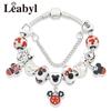 Classic Red Enamel Heart Minnie Charm Bracelet for Women Girl Boy Gift Silver Color Cartoon Animal Beads Bracelets