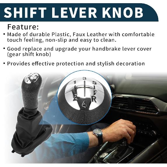 5 Speed Manual Gear Shifter Knob with Cover for Renault Clio II | Gearbox Stick Shifter Lever Knob Black Chrome Silver Tone Plastic Faux Leather 1 Pc