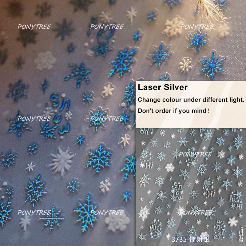 Silver White Snowflake Rhinestone Star Love Lace Winter Chic Snow Shiny Chic Delicate 5D Nail Art Stickers Manicure Decals