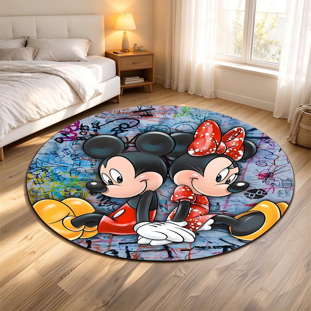 Round Rug Graffiti Street Art Mickey and Minnie Mouse Colorful Urban Pop Art Living Room Home Decor