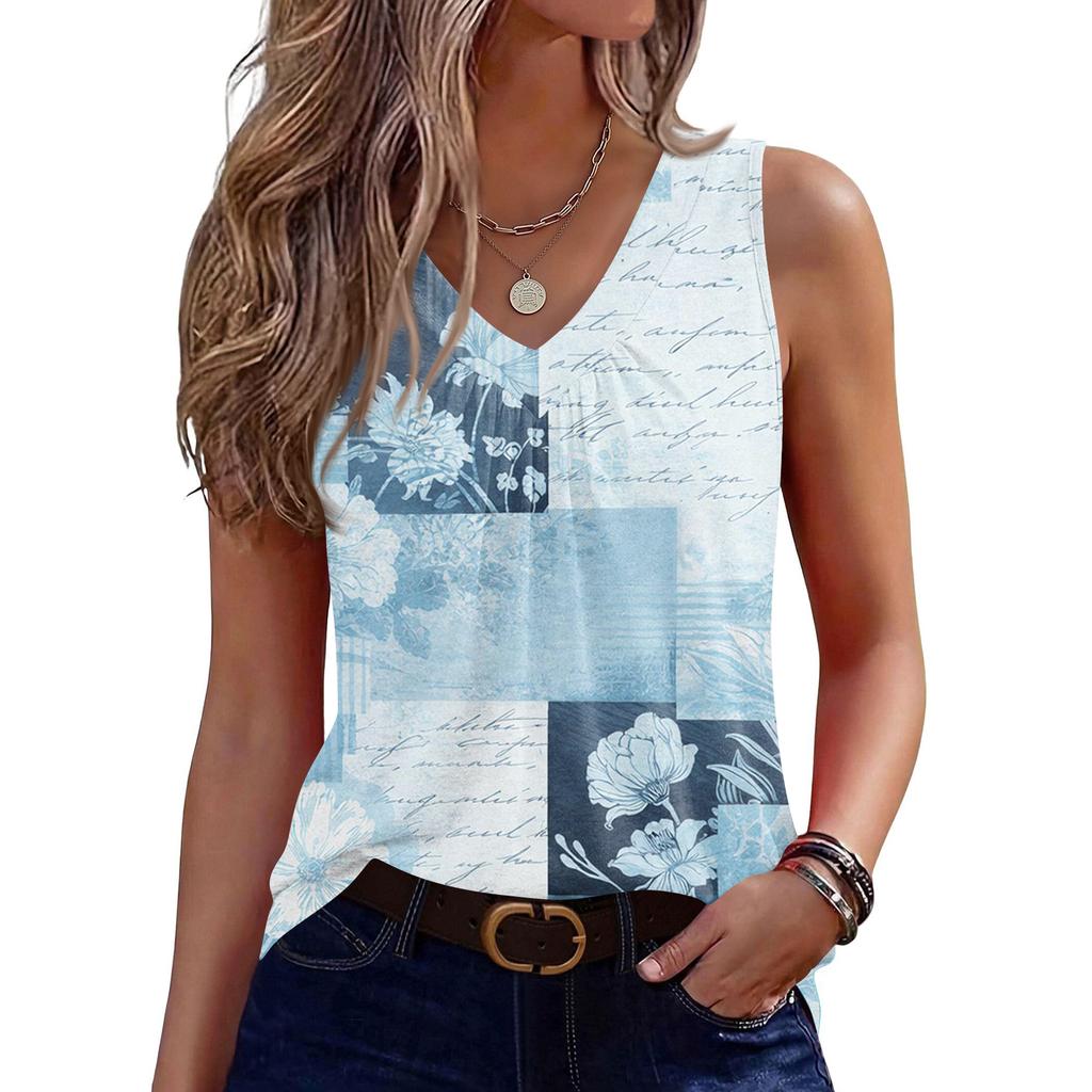 Womens Tank Tops Sleeveless Loose Fit Tops V Neck Pleated Shirts Basic Tees