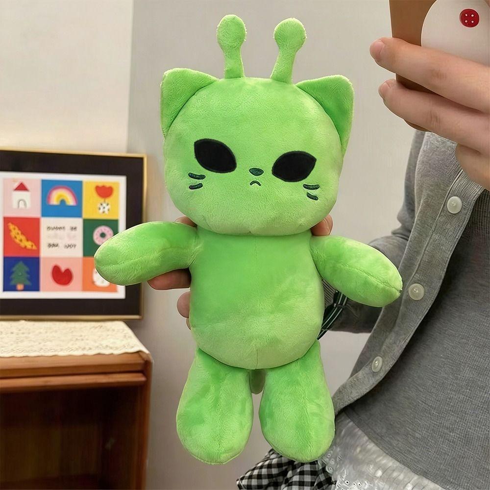 Peluche Alien Chat Super Douce Couleur Verte Design Mignon Animal en Peluche Kawaii Doux Taille 30cm Peluches Douces Cadeau Couple