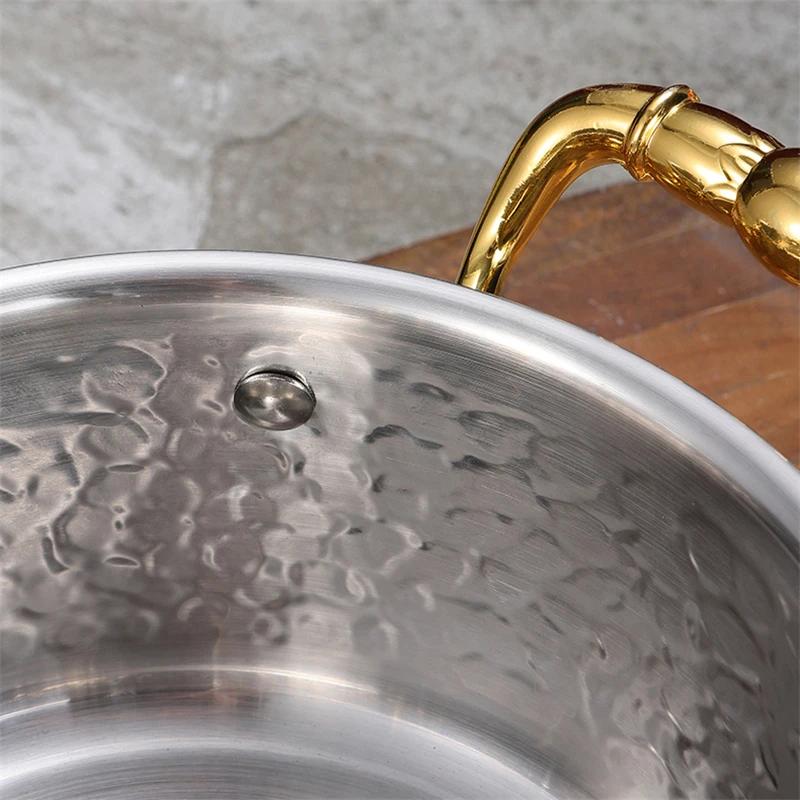 304 Stainless Steel Hammer Printed Golden Hot Pot 16cm Commercial Single Pot One Person and One Pot for Induction Cooker Pots